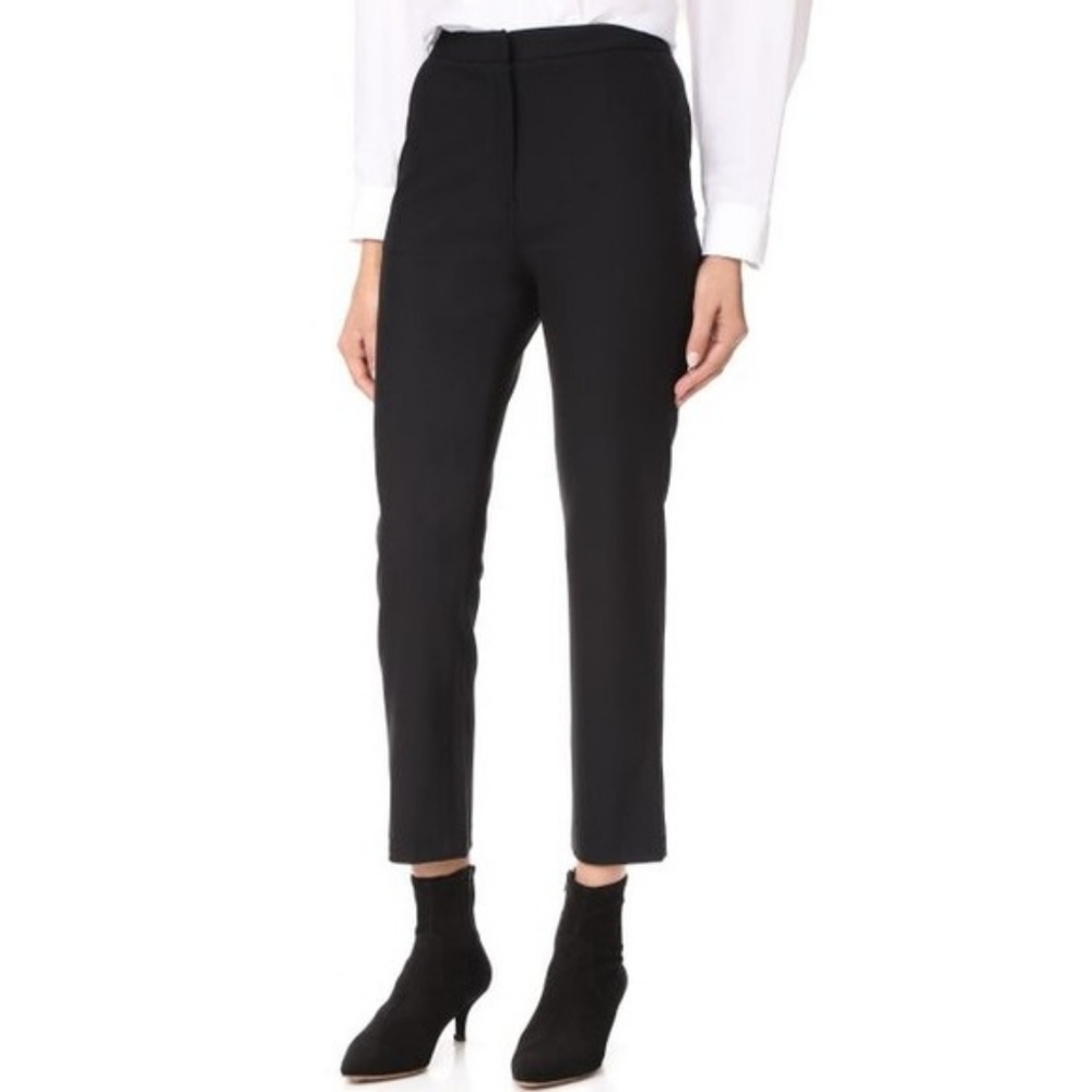 Jenni Kayne Black Wool Silk Trim Minimalist Neutral Slim Trouser Pants Size 4